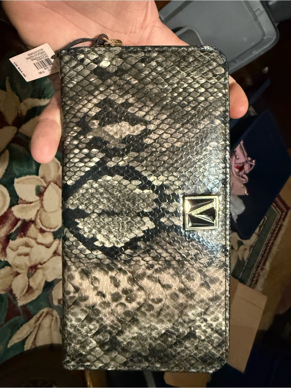 Victoria's Secret Snake Print Zip Wallet in Black and Cream